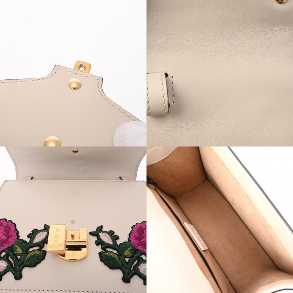 GUCCI Sylvie Flower Embroidery White Leather Canvas Handbag - Picture 10 of 11